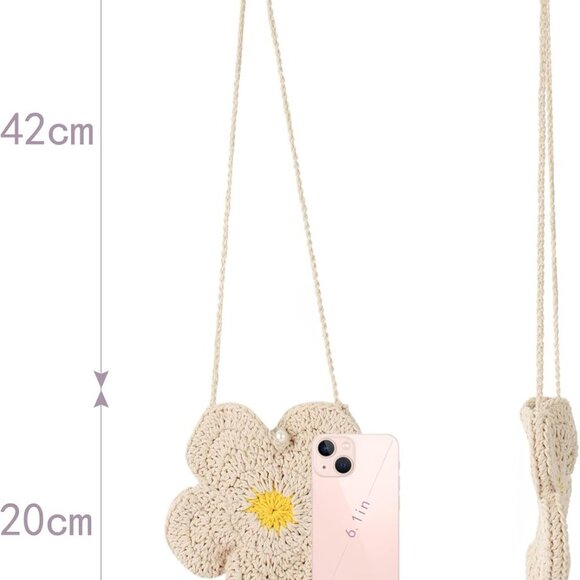 Women Mini Cotton Crochet Crossbody Bag Floral Pattern Small Shoulder Purse - Picture 5 of 7
